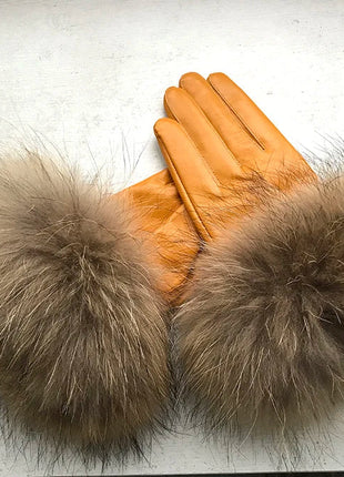 Women's Genuine Sheepskin Leather Gloves Warmth way Store