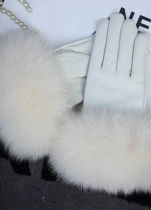 Women's Genuine Sheepskin Leather Gloves Warmth way Store