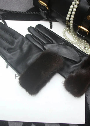 Women's Genuine Sheepskin Leather Gloves Warmth way Store