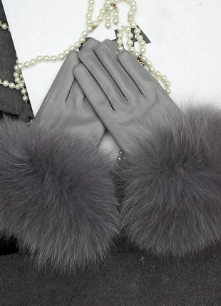 Women's Genuine Sheepskin Leather Gloves Warmth way Store