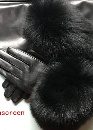 Women's Genuine Sheepskin Leather Gloves Warmth way Store