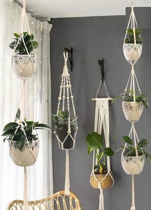 Hanging Plant Handmade Macrame Plant Hanger Flower Pot Planter Hanger Wall Decor Courtyard Garden Hanging Planter Hanging Basket FENGRISE Microstar Store