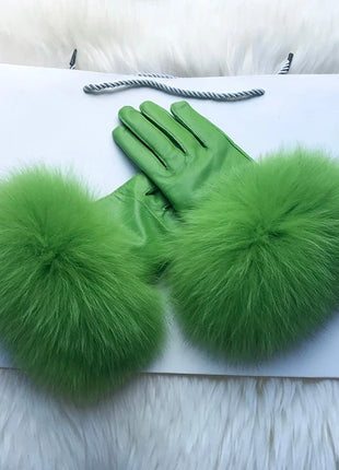 Women's Genuine Sheepskin Leather Gloves Warmth way Store