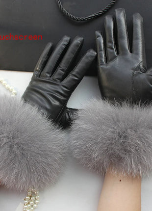 Women's Genuine Sheepskin Leather Gloves Warmth way Store
