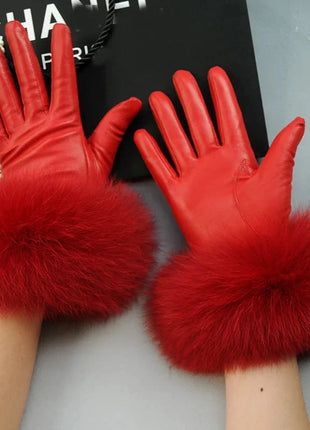 Women's Genuine Sheepskin Leather Gloves Warmth way Store