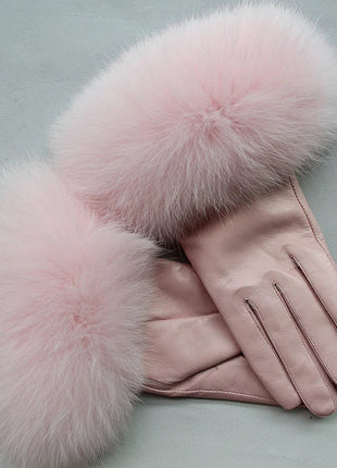 Women's Genuine Sheepskin Leather Gloves Warmth way Store