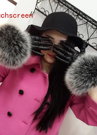 Women's Genuine Sheepskin Leather Gloves Warmth way Store