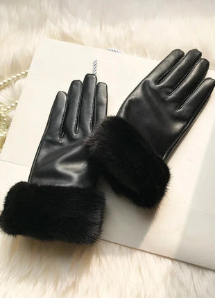 Women's Genuine Sheepskin Leather Gloves Warmth way Store