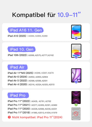 Abnehmbar Tastatur für iPad 11" A16 (2025), iPad Air 11" M3/M2 (2025/2024), iPad Air 10.9" 5/4, iPad Pro 11" 4/3/2/1, KB002 Shopverse