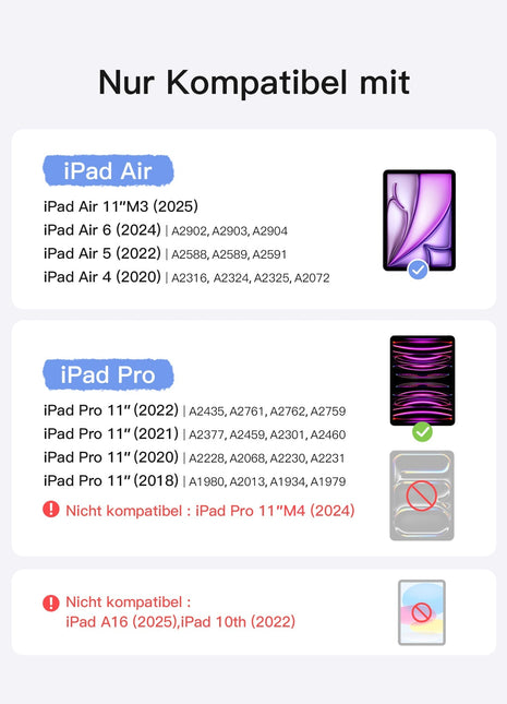 Magnetische Tastatur Hülle für iPad Air 11" M3/M2 (2025/2024), iPad Air 6/5/4, iPad Pro 11" 4/3/2/1, QWERTZ, KB19117 Shopverse