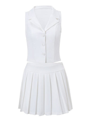 Two-Piece Deep V Vest with Pleated Mini Skirt Candyhot Store