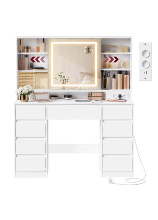 Schminktisch mit LED Spiegel Steckdose und neun Schubladen Shopverse