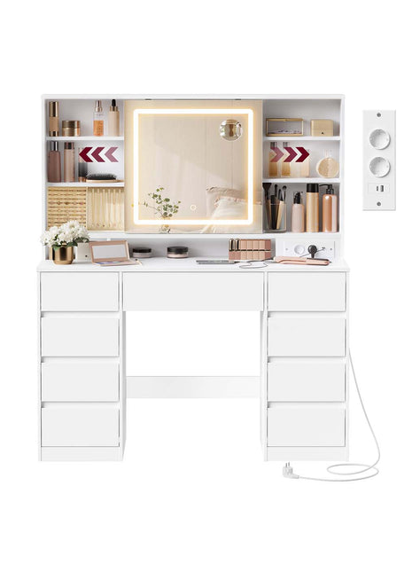 Schminktisch mit LED Spiegel Steckdose und neun Schubladen Shopverse