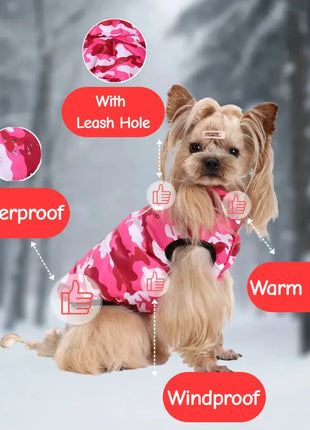 Reversible Winter Dog Jacket for Small Medium Dogs Warm Camouflage Print Pet Coat With Leash Hole Solid Color Yorkshire Parka Dropshipman