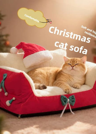 Christmas Cozy Cat Sofa Bed – Warm, Removable & Washable Pet Bed for Cats & Small Dogs daidaidog Store