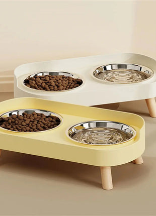 A Colorful Dopamine Pet Double Bowl Fashion Feeding Large Capacity Stainless Steel Dog Bowl Drinking Water Neck Cat Double Bowl Dropshipman