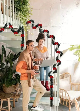 Christmas Tinsel Garland Artificial Christmas Garland With LED Lights Xmas Metallic Twist Hanging Garland Fireplace 2m