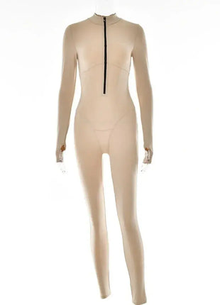 Sexy Elegant Women’s Zip-up O-neck Long Sleeve Jumpsuit – Streetwear Autumn Overalls, Fitness Sports Bodysuit for Women FDYOUI Official Store