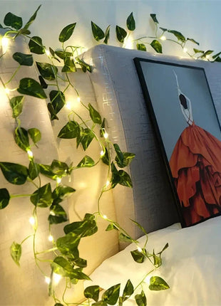 Flower Green Leaf String Lights Artificial Vine Fairy Lights Battery Powered Christmas Tree Garland Light for Weeding Home Decor HOUHOM Official Store