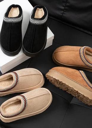 Hot Winter Women Slippers Plush Interior Anti Slip Thick Sole Fashion Embroidered Warm House Shoes for Ladies