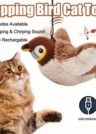 Interactive Cat Toy Flapping Bird with Catnip Rechargeable Simulation Bird Cat Toys Touch Activated Fluffy Plush Toys for Cats Dropshipman