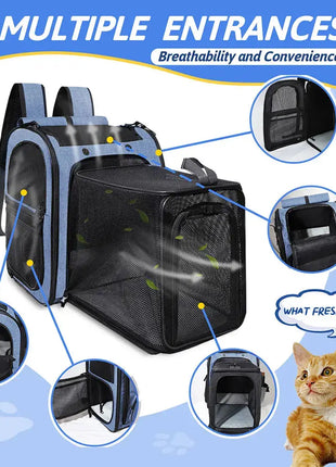 Pet Backpack Expandable Foldable Cat Carrier for Small Medium Dog and Cat Transport Dog Bag Large Space Pets Carrier with Zipper Dropshipman