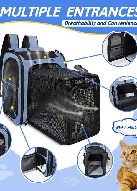 Pet Backpack Expandable Foldable Cat Carrier for Small Medium Dog and Cat Transport Dog Bag Large Space Pets Carrier with Zipper Dropshipman