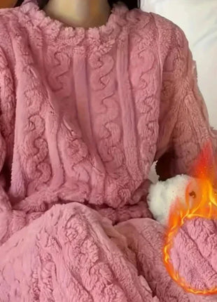 Soft Coral Velvet Jacquard Warm Pajama Set for Women Cozy Loungewear Outerwear for Winter Christmas Back to School Gift ﻿ Trendora Store