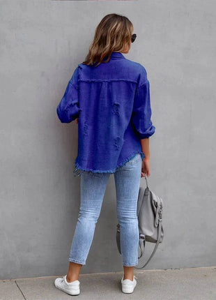 Raw-Edges Denim Jacket | Casual Women’s Outerwear for Spring & Autumn 🌼 PEPE 's Hoodie Sportswear Store