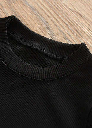 Girls' Round Neck Top & Plaid Set Small lovely world