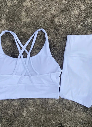 2 Piece Cross Back Bra Top High Waist Shor Shop1104290027 Store