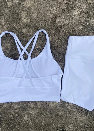 2 Piece Cross Back Bra Top High Waist Shor Shop1104290027 Store