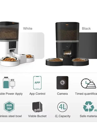 4L Automatic Pet Feeder With Camera APP Control Double Meal Smart Pet Time For Pet Cats Dog Food Stainless Steel Bowl Feeder Dropshipman