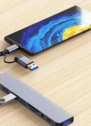 8 in 2 USB +Type C HUB Docking Station with 3.5mm Audio Jack Adapter Micro SD Card Reader Laptop Tablet Phone Disk Converter Wisdom Interest Store