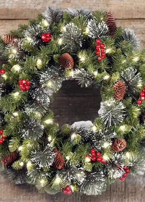 20-60cm LED Christmas Pinecone Wreath with Red Berries Artificial Xmas Wreath New Year Party DIY Decoration Add Christmas Vibe Shop1102906561MM1 Store