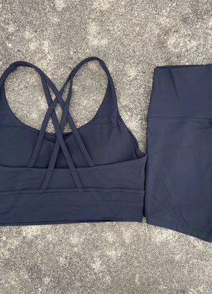 2 Piece Cross Back Bra Top High Waist Shor Shop1104290027 Store