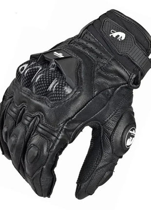 Leather Motorcycle Gloves Black White Red Racing Genuine Leather Motorbike Road Racing Team Glove Summer Winter Rider Gloves AHT Automobiles And Motorcycles Store