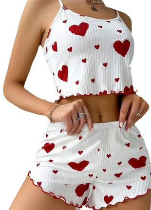 Women's Pajamas Set Sleepwear 2 PCS Short Tank Tops And Shorts S M L White Ventilate Soft Casual Love Printing Hottie Daily Store