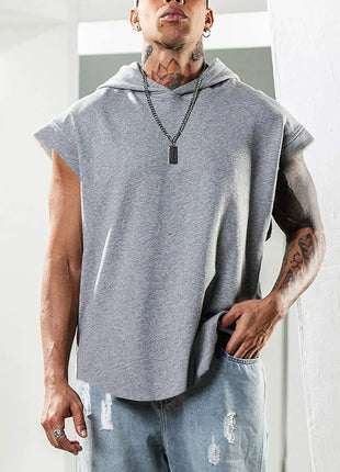 Hooded Solid Color New Men's Casual Pullover Sports Men's T-shirt Sleeveless Men's Waistcoat Loose ICON Shop1102375903 Store