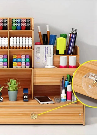 WoodCraft Desk Organizer with Drawer Six Seasons Store