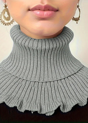 Fashionable black and white knitted false neck scarf - soft, thick, and warm, with elegant ruffle edge design for women