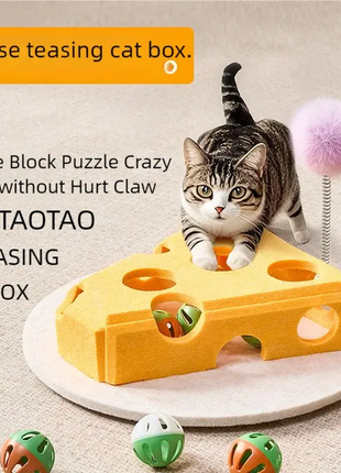 Felt Cat Puzzle Toy Hollow Interactive Teasing Box With Ball Scratch Resistant Claw Grinding Toy For Cats Dropshipman