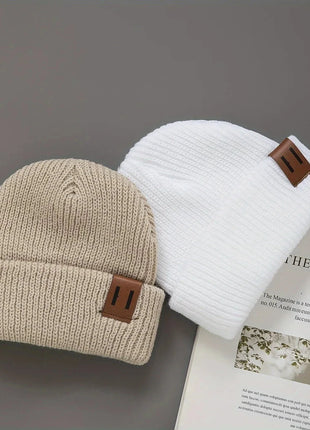 3 Pcs Boys Knit Leather Patch Beanie Hat Stone's Store