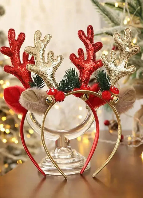 Christmas Glitter Deer Antlers Headband Party Party Dress Up Headwear Cute Cartoon Bell Reindeer Headband Gift for Friends Dropshipman