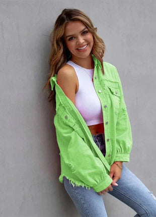 Raw-Edges Denim Jacket | Casual Women’s Outerwear for Spring & Autumn 🌼 PEPE 's Hoodie Sportswear Store