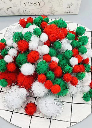 10/20/30 MM Glitter Pompom Fluffy Plush Christmas Decoration Gold Wire Flash Plush Ball Handmade Children's DIY Materials 100PCS