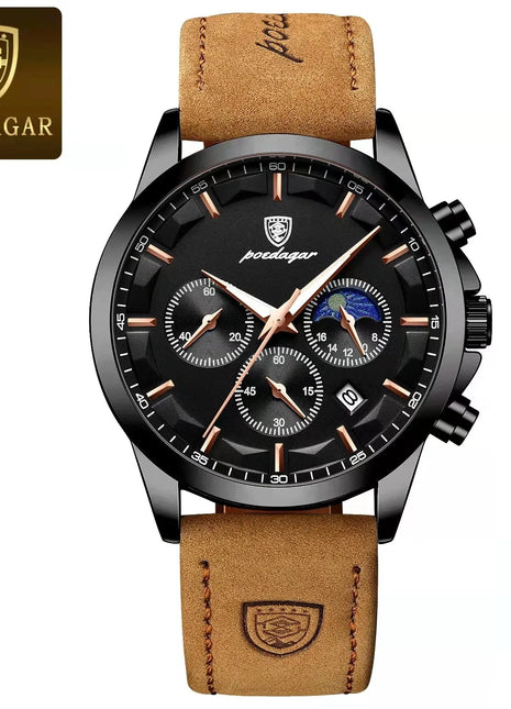 POEDAGAR Men Quartz Watch Luxury Sports Waterproof Chronograph Luminous Date Man Wristwatch Business Leather Men's Watches Clock Stone's Store