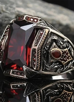 Men's Vintage Retro Handmade Carving Pattern Inlay Zircon Punk Ring Stone's Store