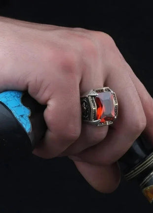 Men's Vintage Retro Handmade Carving Pattern Inlay Zircon Punk Ring Stone's Store