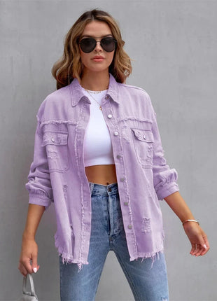 Raw-Edges Denim Jacket | Casual Women’s Outerwear for Spring & Autumn 🌼 PEPE 's Hoodie Sportswear Store